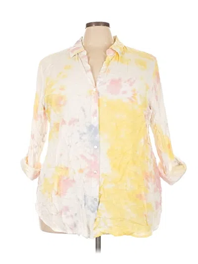 Pre-owned Como Vintage 3/4 Sleeve Button Down Shirt In Yellow