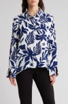 Como Vintage Floral Print Button Front Shirt In Cloud Dancer/bellwether Blue