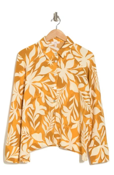 Como Vintage Floral Print Button Front Shirt In Honey Mustard