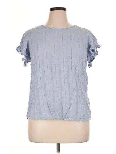 Pre-owned Como Vintage Short Sleeve Top Blue Ruffles Neckline Tops