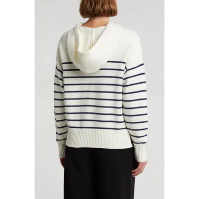 Como Vintage Stripe Hooded Sweater In Cloud Dancer/peacoat