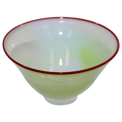 Pre-owned Compagnia Di Venezia E Murano (c.v.m.) 1960s Murano Venetian Hand Blown Jade Glass Footed Bowl By C.v.m. In Green
