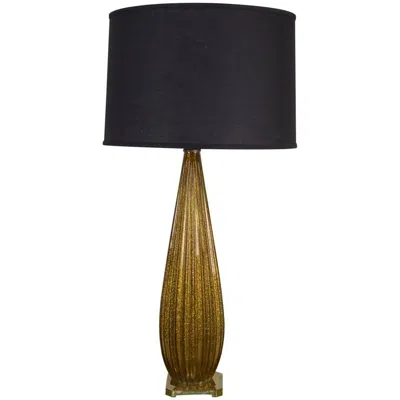 Pre-owned Compagnia Di Venezia E Murano (c.v.m.) Italian Murano Ribbed Glass Table Lamp With Gold Flecks, 1960s In Black