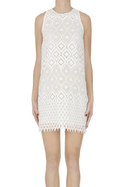 Compagnia Italiana Embellished Macramè Lace Dress In White