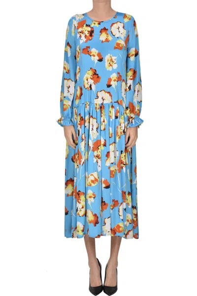 Compagnia Italiana Flower Print Satin Dress In Blue