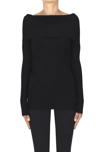 Compagnia Italiana Ribbed Viscose Knit Pullover In Black