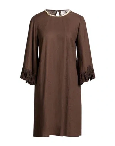 Compagnia Italiana Woman Mini Dress Chocolate Brown Size S Linen, Viscose