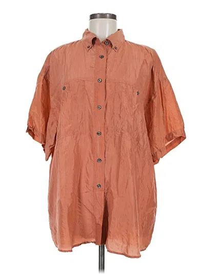 Pre-owned Compagnie Internationale Express 3/4 Sleeve Silk Top Orange Collared Neckline Tops
