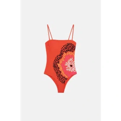 Compañía Fantástica - Floral Print Bandeau Swimsuit In Red