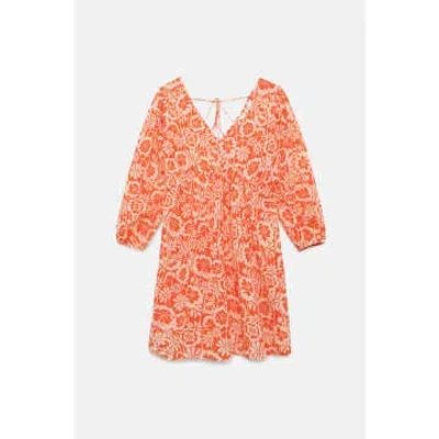 Compañía Fantástica Beach Flower Floral Short Dress In Orange