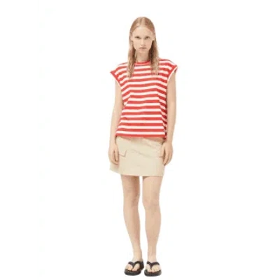 Compañía Fantástica Cap Sleeve T-shirt In Red & White Stripes