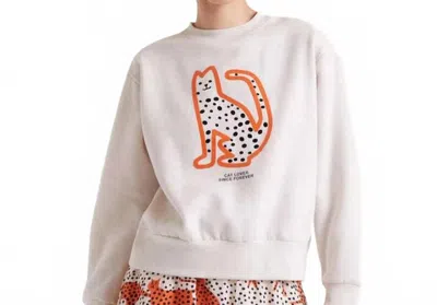 Compañía Fantástica Cat Crew Neck Sweatshirt In White