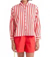 Compañía Fantástica Cherry Stripe Button Down In White/red In Red