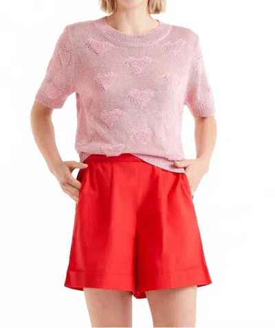 Compañía Fantástica Crochet Heart Sweater In Pink