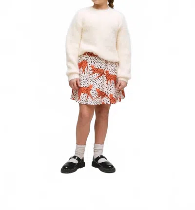 Compañía Fantástica Kids' Girl's Cat Print Skirt In White Multi