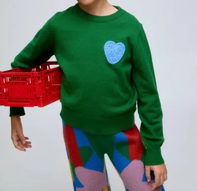 Compañía Fantástica Kids' Girl's Knitted Sweater With Heart Embroidery In Green/blue