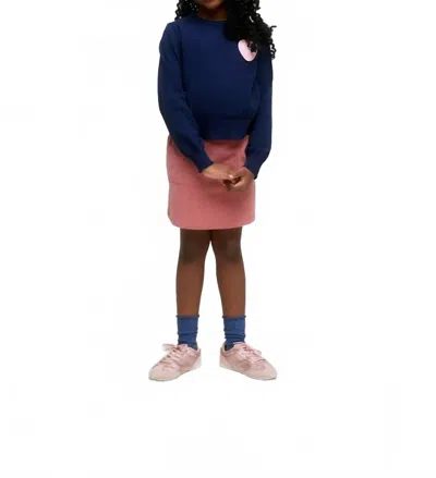 Compañía Fantástica Kids' Girl's Knitted Sweater With Heart Embroidery In Navy/pink In Blue