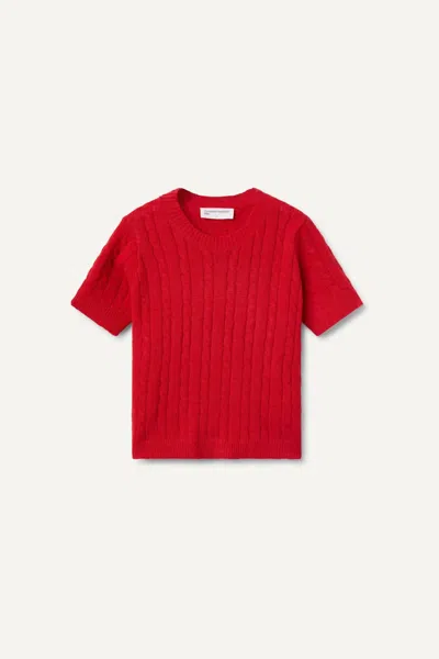 Compañía Fantástica Kids' Girl's Short Sleeve Cable Knit Sweater In Red