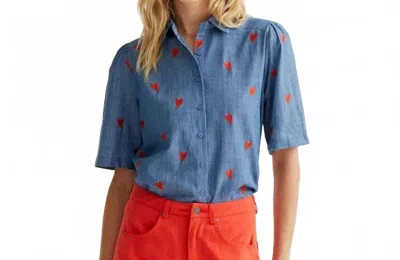 Compañía Fantástica Heart Button Down Top In Denim In Blue