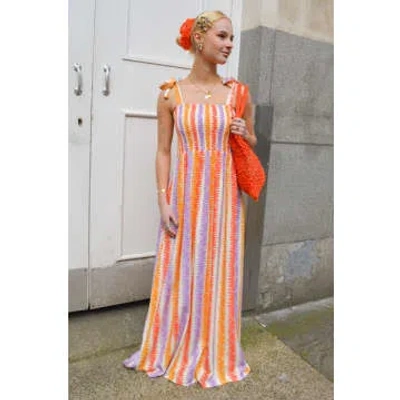 Compañía Fantástica Lines Stripe Multi Dress In Orange