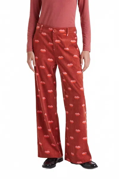 Compañía Fantástica Lips Corduroy Pants In Brown In Red
