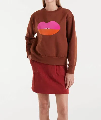 Compañía Fantástica Lips Crew Sweatshirt In Brown