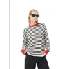 COMPAÑÍA FANTÁSTICA LONG SLEEVE TOP IN BLACK & WHITE STRIPES WITH RED FROM