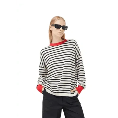 Compañía Fantástica Long Sleeve Top In Black & White Stripes With Red From