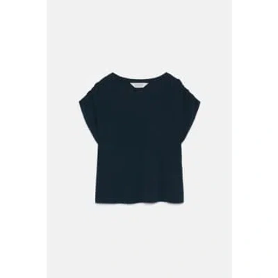 Compañía Fantástica Navy Ruffle Sleeve Top In Blue