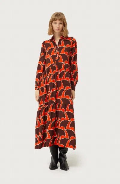 Compañía Fantástica Pai Pai Geometric Print Long Dress In Orange In Brown
