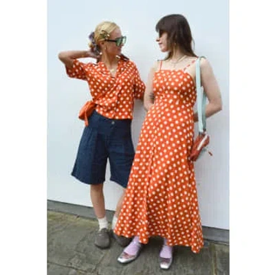 Compañía Fantástica Polka Dot Brick Dress In Orange