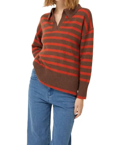 Compañía Fantástica Striped Polo Neck Sweater In Brown & Orange