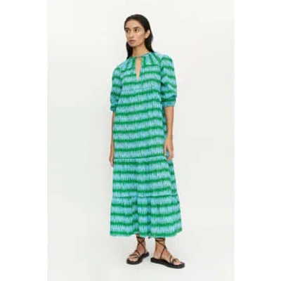 Compañía Fantástica Summer Vibes Striped Cotton Tie Dress In Green