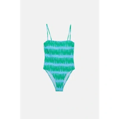Compañía Fantástica Summer Vibes Striped Straight Neckline Swimsuit In Green