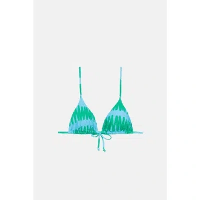 Compañía Fantástica Summer Vibes Striped Triangle Bikini Top In Green