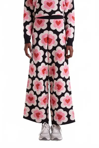 Compañía Fantástica Sweet Heart Knit Trouser In Pink/ Black