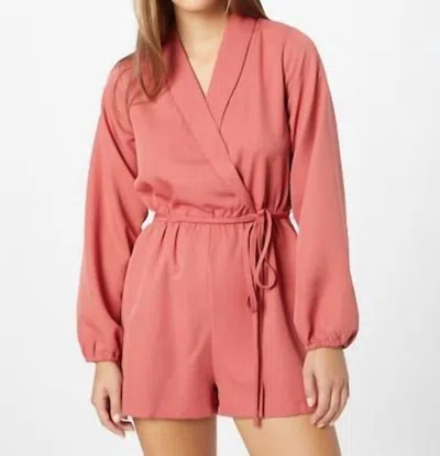 Compañía Fantástica Tie-belt Waist And Puff Sleeve Romper In Pink Terracotta