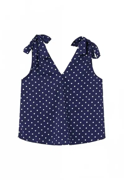 Compañía Fantástica Women's Mini Dot Print Top In Navy Polka Dot In Blue