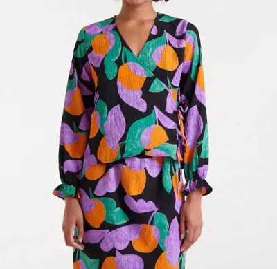 Compañía Fantástica Wrap V-neck Blouse In Apricot Print In Multi