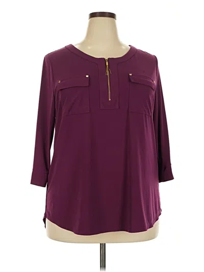 Pre-owned Company Ellen Tracy 3/4 Sleeve Blouse In Burgundy