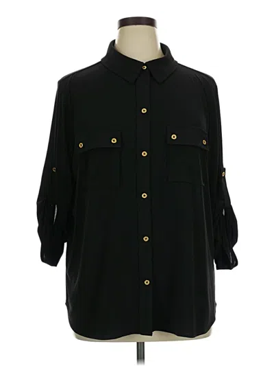 Pre-owned Company Ellen Tracy 3/4 Sleeve Button Down Shirt In Black