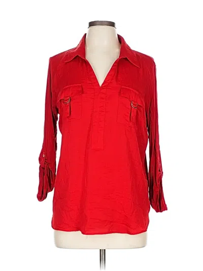 Pre-owned Company Ellen Tracy 3/4 Sleeve Button Down Shirt In Red
