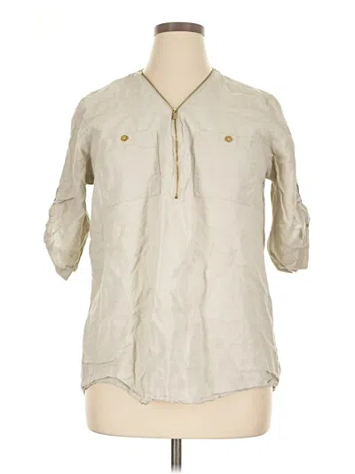 Pre-owned Company Ellen Tracy 3/4 Sleeve Button Down Shirt In Tan