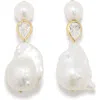 Completedworks Baroque Pearl & Cubic Zirconia Drop Earrings In Metallic