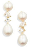 Completedworks Cubic Zirconia & Freshwater Pearl Drop Earrings In 18ct Gold Plated