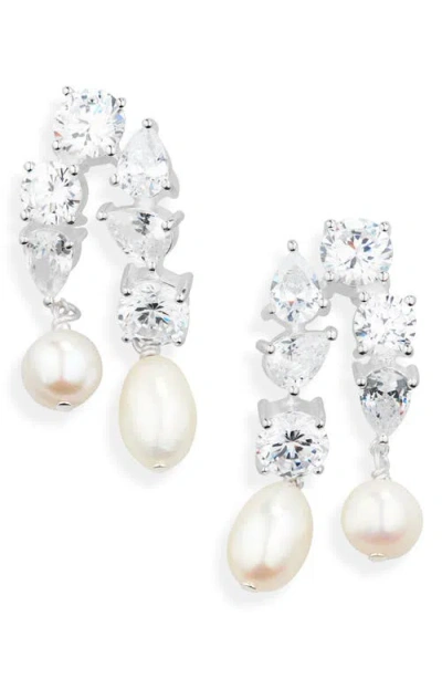 Completedworks Cubic Zirconia & Freshwater Pearl Drop Earrings In Metallic