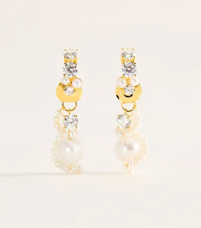 Completedworks Cubic Zirconia-freshwater Pearl Adjustable Drop Earrings In Gold
