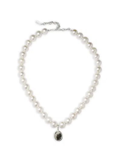 Completedworks Dendritic Agate And Pearl Necklace In 银色