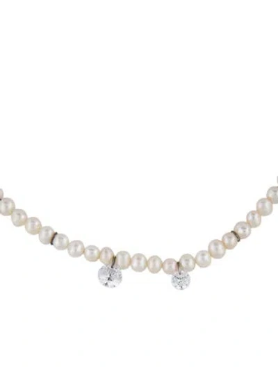 Pre-owned Completedworks Dreaming Awake Pearl And Cubic Zirconia Necklace, 17" In White