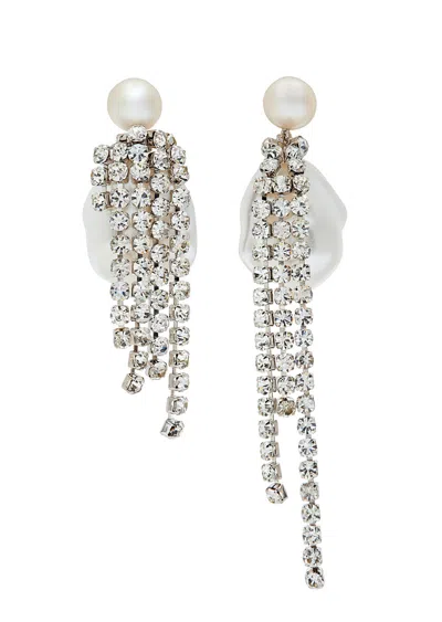 Completedworks Embellished Pearl And Rhodium-plated Drop Earrings In White